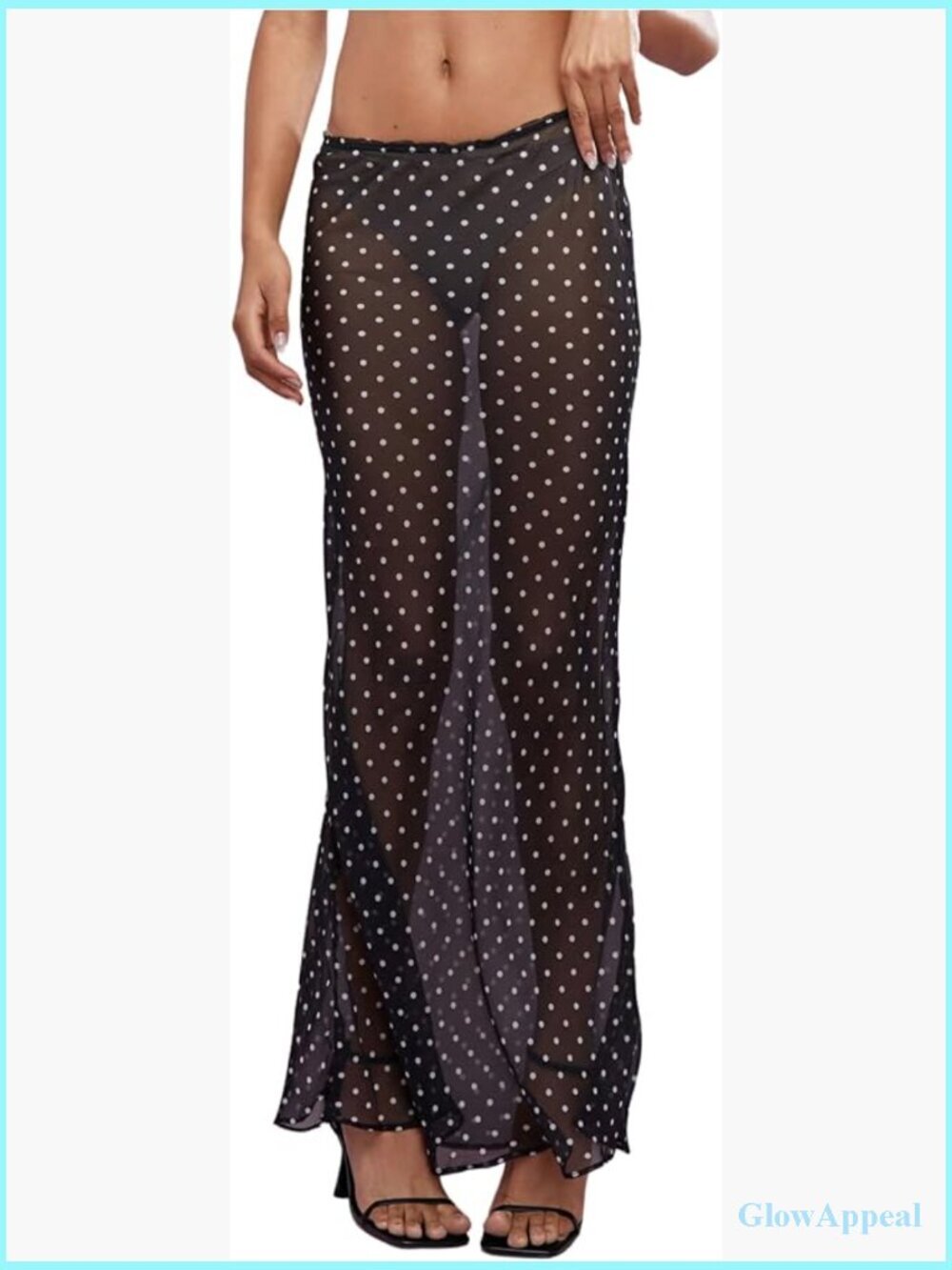 Polka Dot Mesh Sheer Low Waist Maxi Skirt
